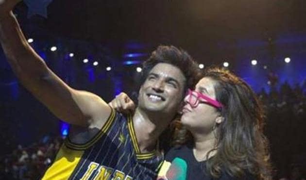 Sushant Singh Rajput and Farah Khan on sets of Dil Bechara.