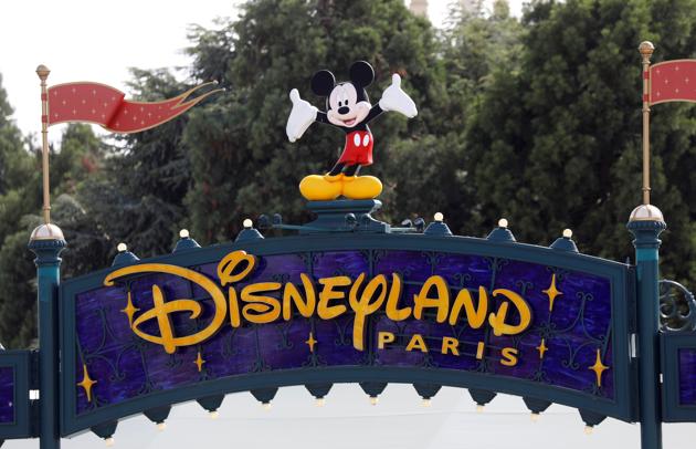 The logo of Disneyland Paris is seen in Marne-la-Vallee, near Paris, as the theme park prepares to reopen its doors to the public following the coronavirus disease (COVID-19) outbreak in France, July 9, 2020. (REUTERS)