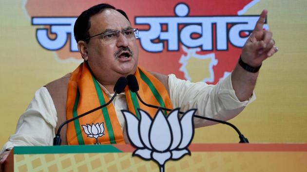 BJP President JP Nadda addresses during the 'Rajasthan Jan Samvad' rally. (PTI) BJP President JP Nadda addresses during the 'Rajasthan Jan Samvad' rally. (PTI)