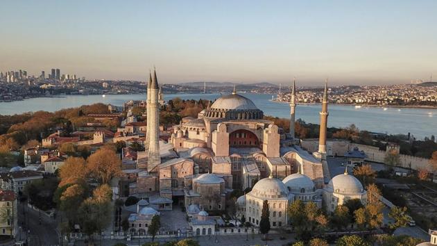 FILE-In this Saturday, April 25, 2020 file photo, an aerial view of the Byzantine-era Hagia Sophia, one of Istanbul's main tourist attractions in the historic Sultanahmet district of Istanbul.(AP File) FILE-In this Saturday, April 25, 2020 file photo, an aerial view of the Byzantine-era Hagia Sophia, one of Istanbul's main tourist attractions in the historic Sultanahmet district of Istanbul.(AP File)