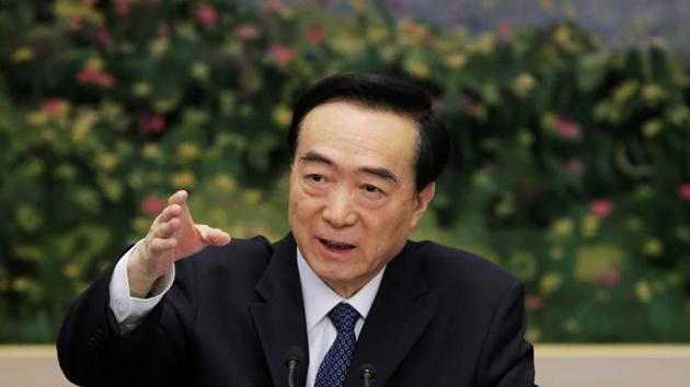 Chen Quanguo, Communist Party Secretary of Xinjiang Uighur Autonomous Region, speaks at the meeting of Xinjiang delegation on the sidelines of the National People's Congress (NPC), at the Great Hall of the People in Beijing, China. (REUTERS) Chen Quanguo, Communist Party Secretary of Xinjiang Uighur Autonomous Region, speaks at the meeting of Xinjiang delegation on the sidelines of the National People's Congress (NPC), at the Great Hall of the People in Beijing, China. (REUTERS)