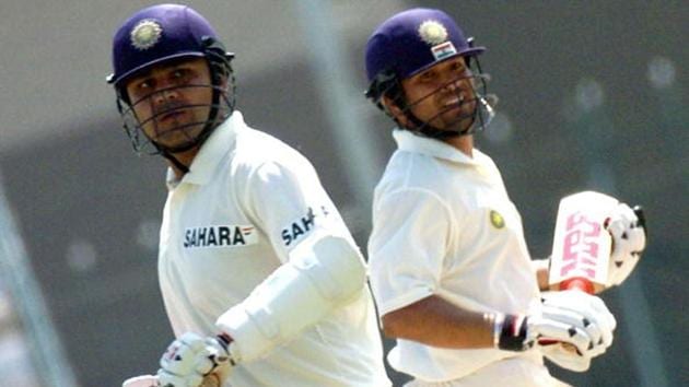 Virender Sehwag and Sachin Tendulkar batting together for India.(Getty Images)