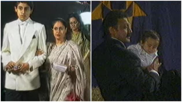 Tiger Shroff with Jackie Shroff and Abhishek Bachchan with mother Jaya Bachchan.