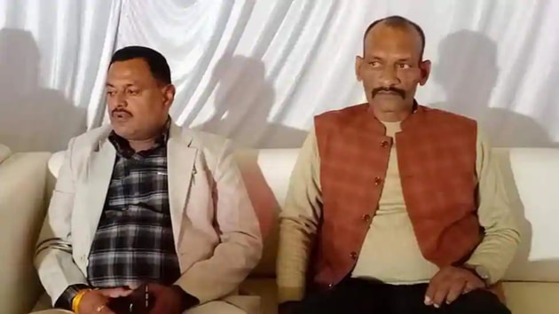 Arvind Ramvilas Trivedi with Vikas Dubey earlier in Uttar Pradesh (ANI Photo) Arvind Ramvilas Trivedi with Vikas Dubey earlier in Uttar Pradesh (ANI Photo)