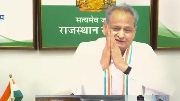 Rajasthan CM Ashok Gehlot addresses a press conference via video conferencing. (PTI Photo) Rajasthan CM Ashok Gehlot addresses a press conference via video conferencing. (PTI Photo)
