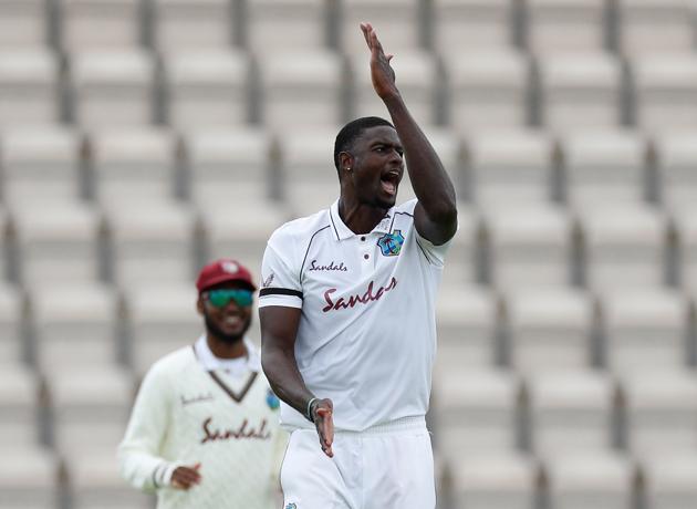 Cricket - First Test - England v West Indies - Rose Bowl Cricket Stadium, Southampton, Britain - July 9, 2020 West Indies' Jason Holder celebrates taking the wicket of England's Ollie Pope, as play resumes behind closed doors following the outbreak of the coronavirus disease (COVID-19) Adrian Dennis/Pool via REUTERS (REUTERS) Cricket - First Test - England v West Indies - Rose Bowl Cricket Stadium, Southampton, Britain - July 9, 2020 West Indies' Jason Holder celebrates taking the wicket of England's Ollie Pope, as play resumes behind closed doors following the outbreak of the coronavirus disease (COVID-19) Adrian Dennis/Pool via REUTERS (REUTERS)