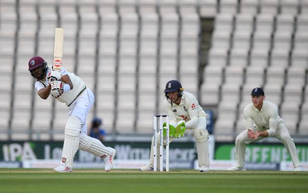 Cricket - First Test - England v West Indies - Rose Bowl Cricket Stadium, Southampton, Britain - July 10, 2020 West Indies' Roston Chase in action, as play resumes behind closed doors following the outbreak of the coronavirus disease (COVID-19) Mike Hewitt/Pool via REUTERS (REUTERS)
