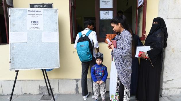 Under the Right to Education (RTE) Act, 2009, 25% of all seats in private schools are to be reserved for families under the Economically Weaker Sections (EWS) and Disadvantaged Groups (DG) in entry-level classes — nursery, KG and class 1.(Sanchit Khanna/HT PHOTO)