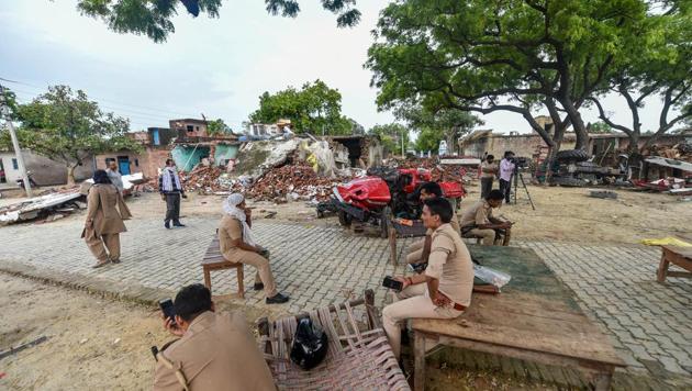 In a first information report (FIR) filed in Chaubeypur near Vikas Dubey’s village — Bikru — the police named of 21 people, including the gangster named in about 60 criminal cases, and 15 unidentified people (PTI) In a first information report (FIR) filed in Chaubeypur near Vikas Dubey’s village — Bikru — the police named of 21 people, including the gangster named in about 60 criminal cases, and 15 unidentified people (PTI)