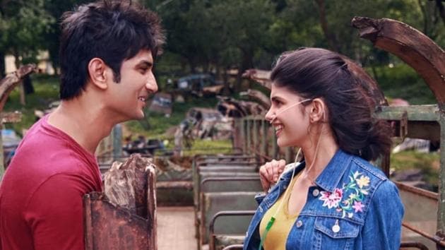 Sushant Singh Rajput and Sanjana Sanghi in a still from Dil Bechara song, Taare Gin.