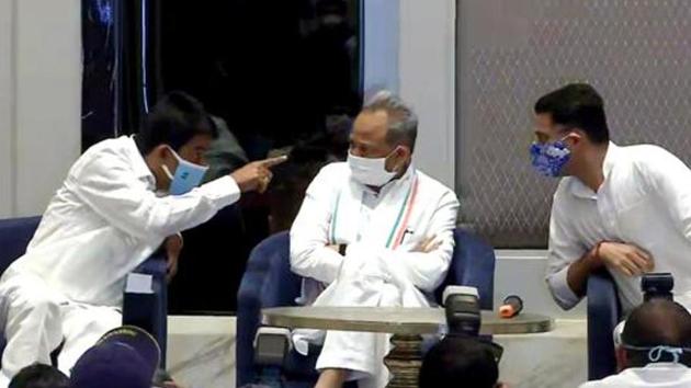 Rajasthan Chief Minister Ashok Gehlot and Deputy CM Sachin Pilot during a joint press conference, in Jaipur on Friday. (ANI) Rajasthan Chief Minister Ashok Gehlot and Deputy CM Sachin Pilot during a joint press conference, in Jaipur on Friday. (ANI)