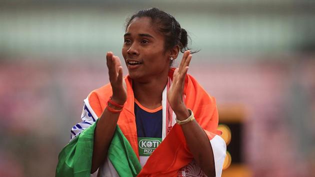 Hima Das celebrates winning gold in the final of the women's 400m on day three of The IAAF World U20 Championships. (Getty Images for IAAF) Hima Das celebrates winning gold in the final of the women's 400m on day three of The IAAF World U20 Championships. (Getty Images for IAAF)