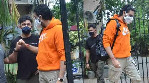 Amit Sadh and Abhishek Bachchan at a dubbing studio in Mumbai.(Varinder Chawla)