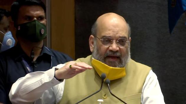 Union Home Minister Amit Shah addresses during All India Tree Plantation Campaign' run by the Central Armed Police Forces, in Khadarpur, Gurugram on Sunday.(ANI Photo) Union Home Minister Amit Shah addresses during All India Tree Plantation Campaign' run by the Central Armed Police Forces, in Khadarpur, Gurugram on Sunday.(ANI Photo)