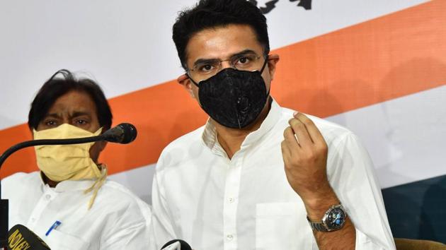 Deputy chief minister and Rajasthan Congress president Sachin Pilot addressing media during the Covid-19 nationwide lockdown, in Jaipur on May 22, 2020.(PTI File Photo)