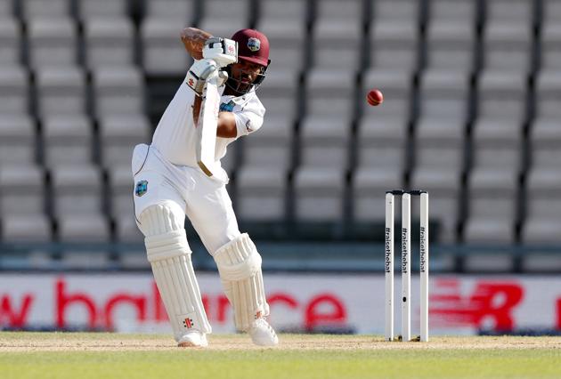 Cricket - First Test - England v West Indies - Rose Bowl Cricket Stadium, Southampton, Britain - July 12, 2020 West Indies' John Campbell in action, as play resumes behind closed doors following the outbreak of the coronavirus disease (COVID-19) Adrian Dennis/Pool via REUTERS (REUTERS)