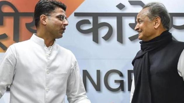 Rajasthan Congress president Sachin Pilot and chief minister Ashok Gehlot before the press conference at AICC headquarters in New Delhi in December 2018.