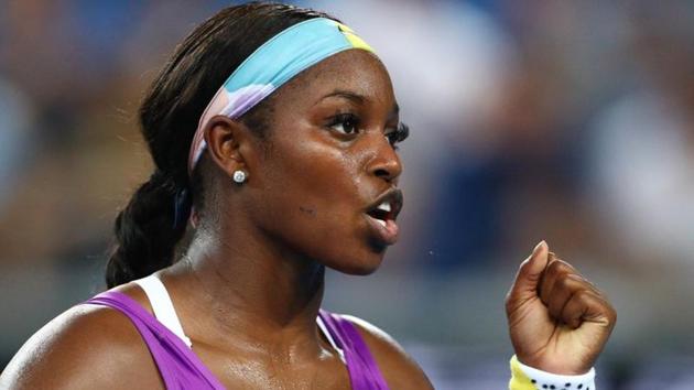 Sloane Stephens of the U.S. reacts during the match against China's Zhang Shuai.(REUTERS)