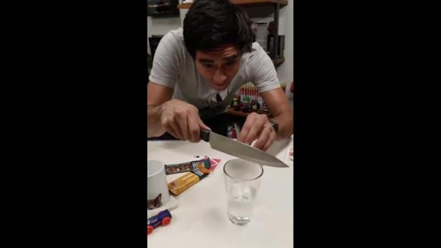 The video shows Zack King cutting a ‘glass’. (Twitter/@zachking) The video shows Zack King cutting a ‘glass’. (Twitter/@zachking)