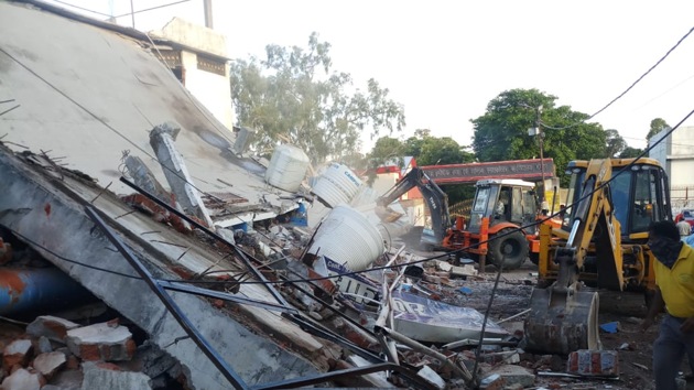 Bhopal Municipal Corporation (BMC), district administration and police jointly razed his marriage hall in Talaiya area of Bhopal city.(HT Photo)
