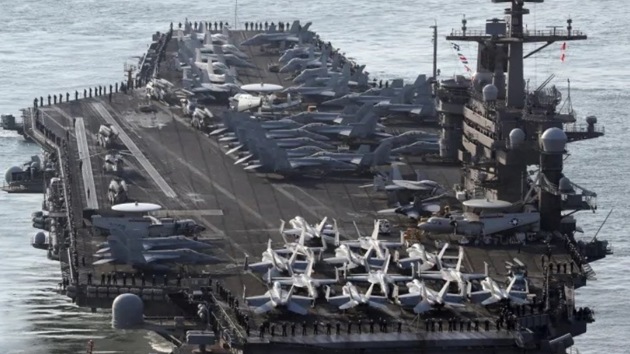 Super carriers USS Nimitz and USS Ronald Regan have been conducting exercises in the South China Sea for days(AP)