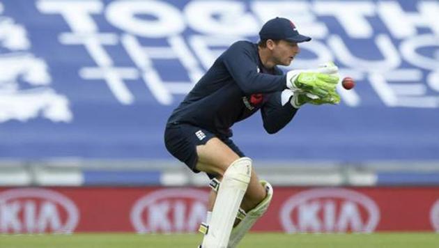 England wicketkeeper Jos Buttler during a nets session at the Ageas Bowl in Southampton, England, Tuesday July 7, 2020.(AP)