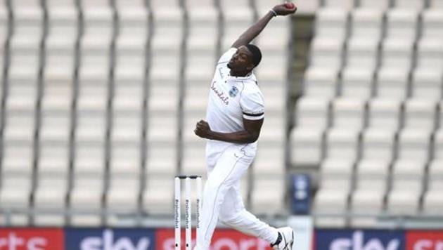 West Indies' captain Jason Holder bowls during the first day of the 1st cricket Test match between England and West Indies, at the Ageas Bowl in Southampton, England, Wednesday July 8, 2020. (AP) West Indies' captain Jason Holder bowls during the first day of the 1st cricket Test match between England and West Indies, at the Ageas Bowl in Southampton, England, Wednesday July 8, 2020. (AP)