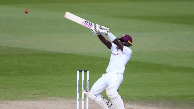 West Indies' Jermaine Blackwood in action, as play resumes behind closed doors following the outbreak of the coronavirus disease (COVID-19).(REUTERS)