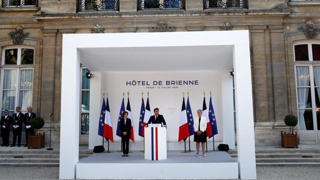 French President Emmanuel Macron at the Hotel de Brienne in Paris, France, July 13, 2020. (REUTERS/Gonzalo Fuentes)