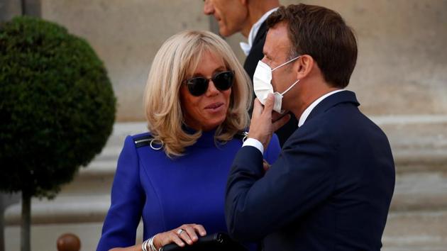 French President Emmanuel Macron wears a protective face mask after giving a speech to the French Military Forces at the Hotel de Brienne in Paris, France, July 13, 2020. (REUTERS/Gonzalo Fuentes)