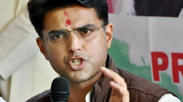 Congress leader Sachin Pilot addresses a press meet in Surat. (PTI) Congress leader Sachin Pilot addresses a press meet in Surat. (PTI)
