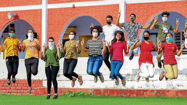 Students celebrate after the CBSE announced Class 12 results, at a school in Rohtak, Haryana, on Monday (PTI file) Students celebrate after the CBSE announced Class 12 results, at a school in Rohtak, Haryana, on Monday (PTI file)