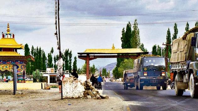 An army convoy moves towards the LAC in Ladakh on July 12. (PTI Photo) An army convoy moves towards the LAC in Ladakh on July 12. (PTI Photo)
