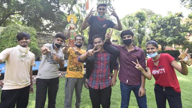 Students celebrate their results in the CBSE boards examinations(HT File)