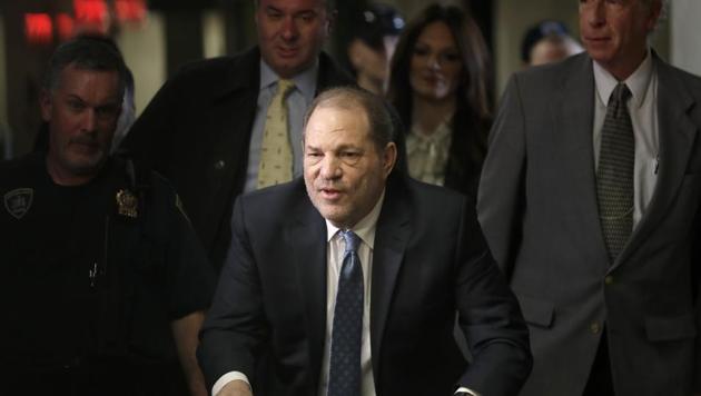 Harvey Weinstein arrives at a Manhattan courthouse for jury deliberations in his rape trial in New York. (AP) Harvey Weinstein arrives at a Manhattan courthouse for jury deliberations in his rape trial in New York. (AP)