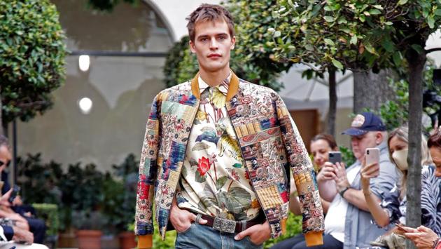 A model presents a creation from the Etro Spring/Summer 2021 Men's collection and Women's pre-collection in a livestreamed show at the Four Seasons hotel, amid the coronavirus disease (COVID-19) outbreak, during Milan Digital Fashion Week in Milan, Italy, July 15, 2020. (REUTERS)