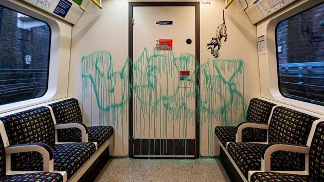 An artwork by Banksy is seen on a London underground carriage, Britain, in this undated picture obtained from social media.(INSTAGRAM/BANKSY via REUTERS) An artwork by Banksy is seen on a London underground carriage, Britain, in this undated picture obtained from social media.(INSTAGRAM/BANKSY via REUTERS)