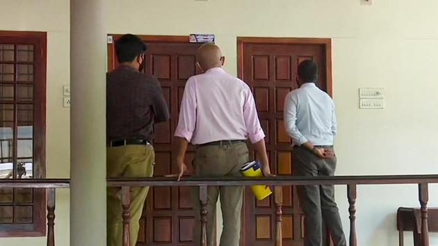 A three-member team of Customs officials at the residence of M Sivasankar (former principal secretary to the chief minister and IT secretary) in connection with the ongoing probe in Kerala Gold Scandal in Thiruvananthapuram on Tuesday.(ANI Photo) A three-member team of Customs officials at the residence of M Sivasankar (former principal secretary to the chief minister and IT secretary) in connection with the ongoing probe in Kerala Gold Scandal in Thiruvananthapuram on Tuesday.(ANI Photo)