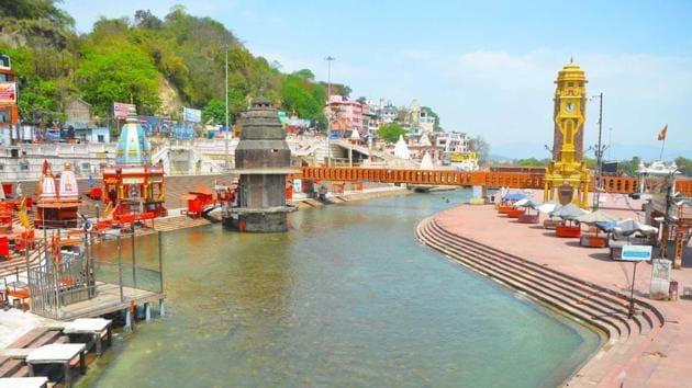 A view of ancient Brahamkund, Har-Ki-Pauri Ganga ghat in Haridwar.(HT PHOTO)