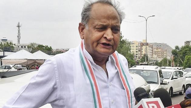 Rajasthan chief minister Ashok Gehlot addresses the media outside a hotel in Jaipur on Wednesday. (PTI File Photo) Rajasthan chief minister Ashok Gehlot addresses the media outside a hotel in Jaipur on Wednesday. (PTI File Photo)