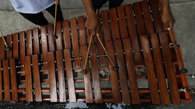 Brothers Alexis De Jesus Nanguelu, 23, right, and Cristhian Omar Nanguelu, 17, perform on the marimba in hopes of tips from appreciative residents, in the Roma Norte neighborhood of Mexico City. (AP Photo/Rebecca Blackwell) Brothers Alexis De Jesus Nanguelu, 23, right, and Cristhian Omar Nanguelu, 17, perform on the marimba in hopes of tips from appreciative residents, in the Roma Norte neighborhood of Mexico City. (AP Photo/Rebecca Blackwell)