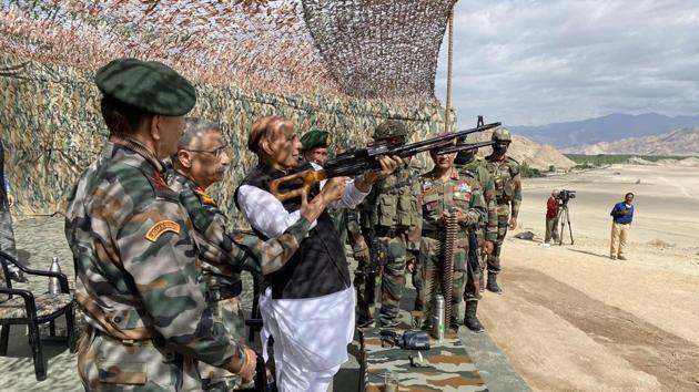 Defence Minister in Leh. (Twitter) Defence Minister in Leh. (Twitter)