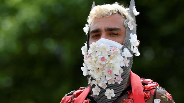 A participant wears a decorated face mask during a Black Trans Lives Matter rally in London, Britain, June 27, 2020. (Representational)(REUTERS)