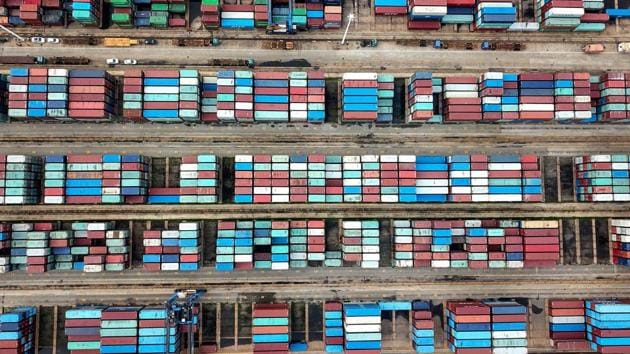Containers stacked at a port in Lianyungang in China’s eastern Jiangsu province on July 14. China has become the first major economy to report growth following the coronavirus pandemic. It recorded an unexpectedly strong 3.2% expansion over a year earlier in the latest quarter as lockdown were lifted and factories and stores reopened, AP reported. (AFP) Containers stacked at a port in Lianyungang in China’s eastern Jiangsu province on July 14. China has become the first major economy to report growth following the coronavirus pandemic. It recorded an unexpectedly strong 3.2% expansion over a year earlier in the latest quarter as lockdown were lifted and factories and stores reopened, AP reported. (AFP)