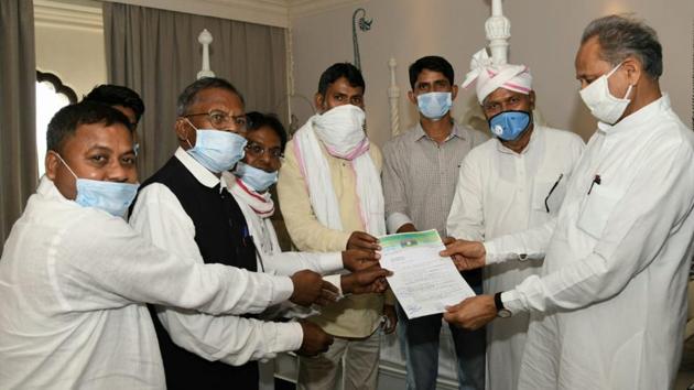 BTP MLAs and party leaders met CM Ashok Gehlot earlier today and submitted a memorandum of demands while pledging support to the government. (Courtesy:Twitter:@ashokgehlot51) BTP MLAs and party leaders met CM Ashok Gehlot earlier today and submitted a memorandum of demands while pledging support to the government. (Courtesy:Twitter:@ashokgehlot51)