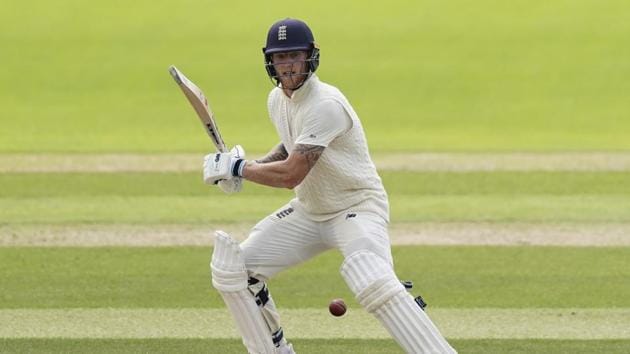 England's Ben Stokes plays a shot during the second day of the second cricket Test match between England and West Indies at Old Trafford in Manchester, England, Friday, July 17, 2020.(AP)