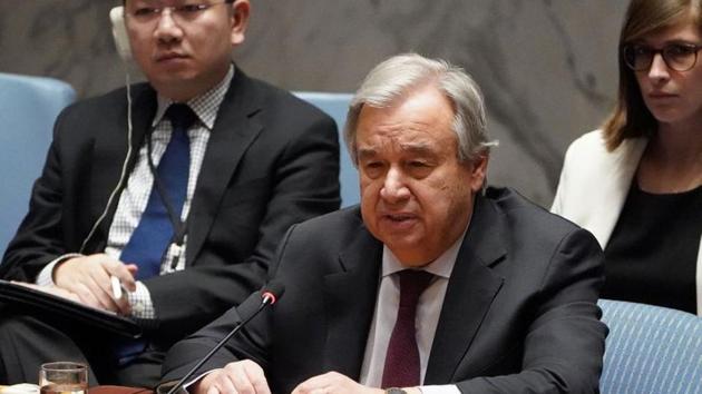 Secretary General of the United Nations Antonio Guterres speaks during a Security Council meeting about the situation in Syria at UN Headquarters in the Manhattan borough of New York City.(REUTERS) Secretary General of the United Nations Antonio Guterres speaks during a Security Council meeting about the situation in Syria at UN Headquarters in the Manhattan borough of New York City.(REUTERS)