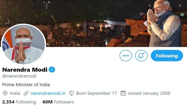 A screenshot of Prime Minister Narendra Modi’s Twitter account on Sunday.