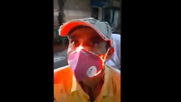 Gaur Nath can be seen wearing a mask fitted with LED lights. (Facebook/@Bivas Das) Gaur Nath can be seen wearing a mask fitted with LED lights. (Facebook/@Bivas Das)