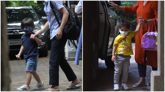 Cousins Taimur Ali Khan and Inaaya Naumi Kemmu were clicked together on Tuesday evening. They have not been able to meet much, of late, due to the Covid-19 pandemic. (Varinder Chawla)